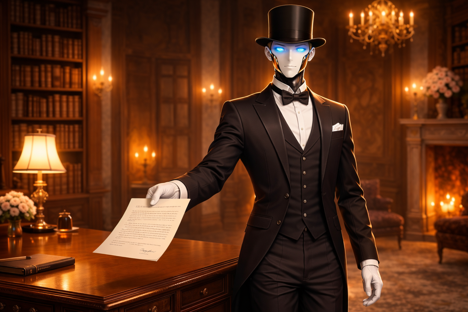A butler opening a laddered archive where remote storage shelves appear as local folders