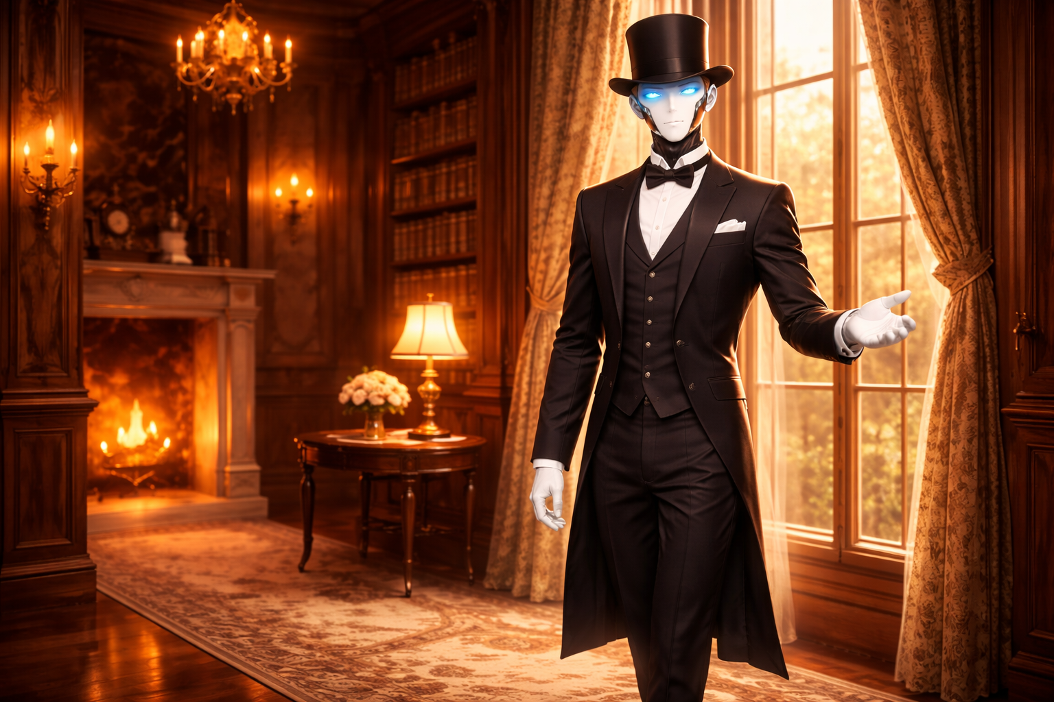 A butler managing code review ledgers, file-search tools, and review depth controls at a polished operations desk
